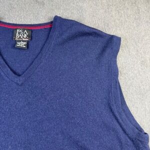Jos A Bank Mens Navy Blue 100 Merino Wool V Neck Sweater Vest Size L